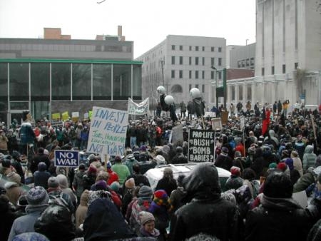 crowd and puppets...