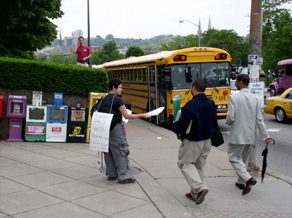 Distributing flyers...